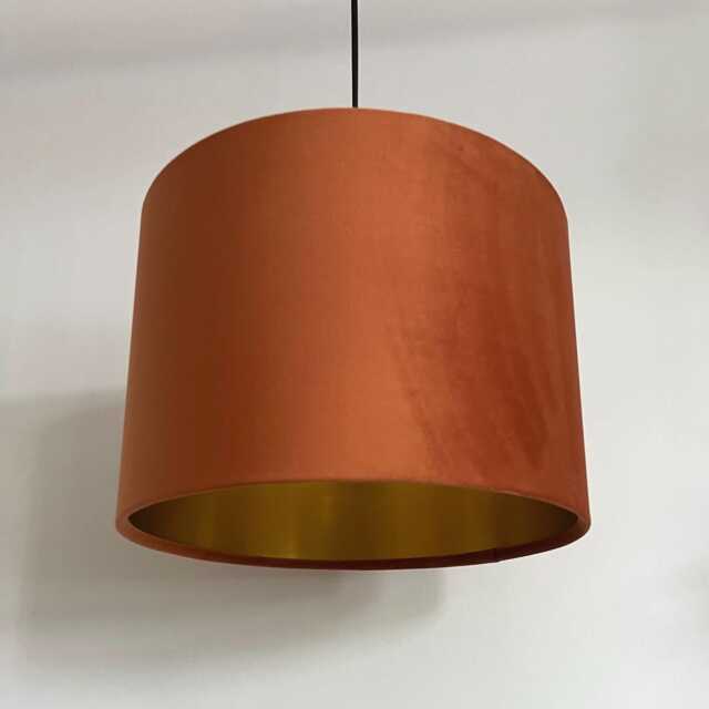 Burnt Orange Velvet Drum Lampshade/ Ceiling Shade With A Metallic Gold Lining, Bright Brushed Lining - image 1