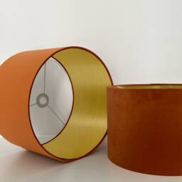 Burnt Orange Velvet Drum Lampshade/ Ceiling Shade With A Metallic Gold Lining, Bright Brushed Lining - thumbnail 2