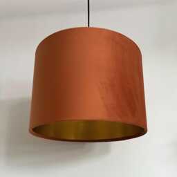 Burnt Orange Velvet Drum Lampshade/ Ceiling Shade With A Metallic Gold Lining, Bright Brushed Lining - thumbnail 1