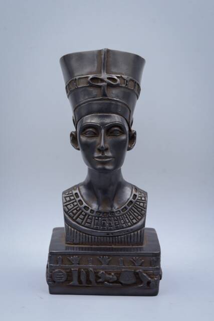 Statue Of Egyptian Queen Nefertiti Black Heavy Solid Stone Made in Egypt - image 1