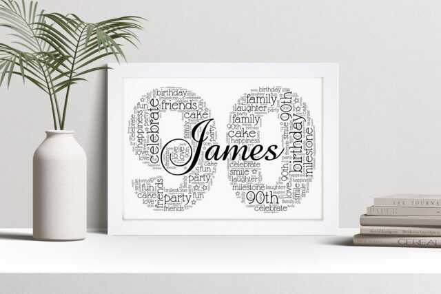 Personalised 90Th Word Art Print, Birthday Gift, Custom Wall Framed Picture, Present For Him, Her, Men, Women Nl - image 1