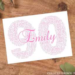 Personalised 90Th Word Art Print, Birthday Gift, Custom Wall Framed Picture, Present For Him, Her, Men, Women Nl - thumbnail 3