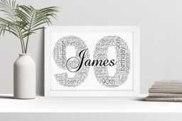 Personalised 90Th Word Art Print, Birthday Gift, Custom Wall Framed Picture, Present For Him, Her, Men, Women Nl - thumbnail 1
