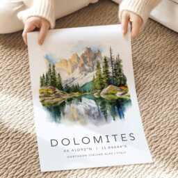 Dolomites Travel Poster, Italy Print, Italian Alps, Travel, Gifts, Wall Prints, Decor - thumbnail 2