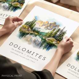 Dolomites Travel Poster, Italy Print, Italian Alps, Travel, Gifts, Wall Prints, Decor - thumbnail 1