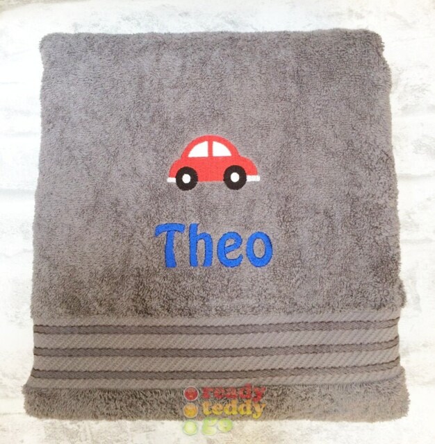 Personalised Swimming/Bath Towel Sheet Car Embroidered Unisex Boys Girls Children's Kids With Any Name 500Gsm - image 1