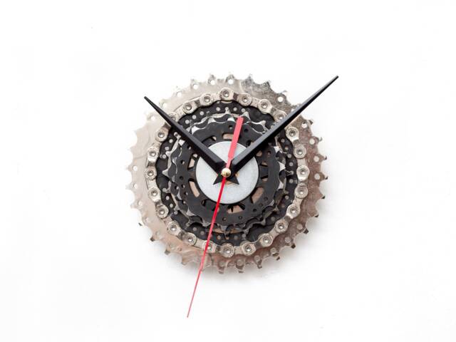 steampunk Wall Clock, Clock Made Out Of Recycled Bicycle Gears & Sprockets, Unique Modern Unusual Art, Gift Idea For Him - image 1