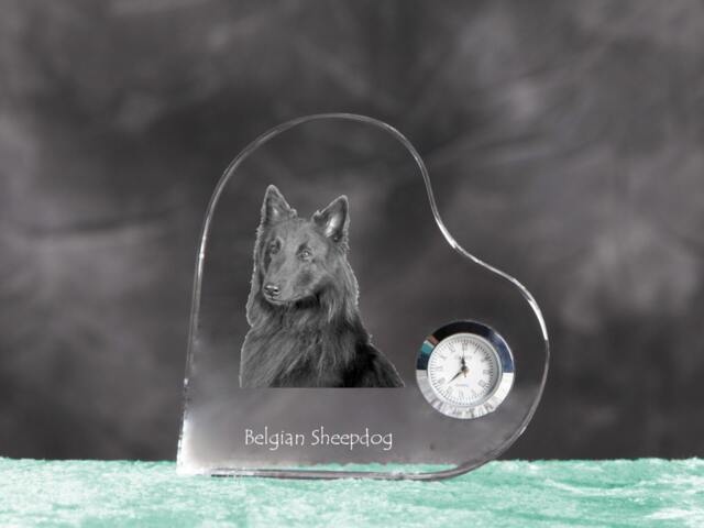 Belgian Shepherd, Malinois - Crystal Clock in The Shape Of A Heart With Image Pure-Bred Dog - image 1