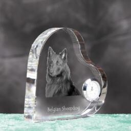 Belgian Shepherd, Malinois - Crystal Clock in The Shape Of A Heart With Image Pure-Bred Dog - thumbnail 3