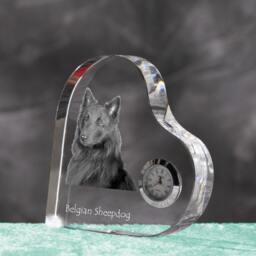 Belgian Shepherd, Malinois - Crystal Clock in The Shape Of A Heart With Image Pure-Bred Dog - thumbnail 2