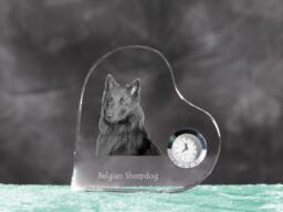 Belgian Shepherd, Malinois - Crystal Clock in The Shape Of A Heart With Image Pure-Bred Dog - thumbnail 1