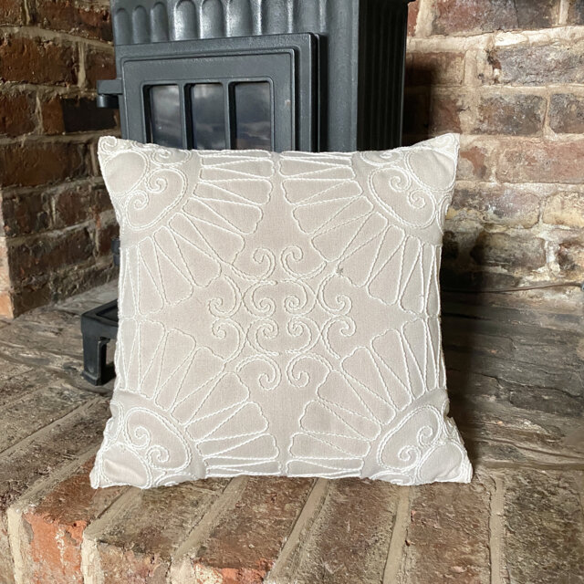 695. Handmade Crewel Beige Embroidered Cushion Cover 12x12 - image 1