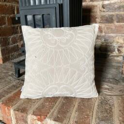 695. Handmade Crewel Beige Embroidered Cushion Cover 12x12 - thumbnail 3
