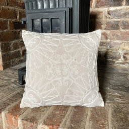 695. Handmade Crewel Beige Embroidered Cushion Cover 12x12 - thumbnail 1