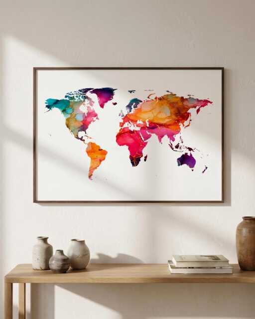 Marble Style World Map Print - Minimalist Wall Art Modern Home Decor - image 1