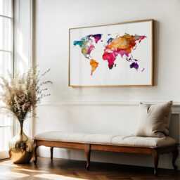 Marble Style World Map Print - Minimalist Wall Art Modern Home Decor Housewarming Gift - thumbnail 2