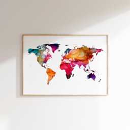 Marble Style World Map Print - Minimalist Wall Art Modern Home Decor Housewarming Gift - thumbnail 1