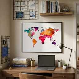 Marble Style World Map Print - Minimalist Wall Art Modern Home Decor - thumbnail 3
