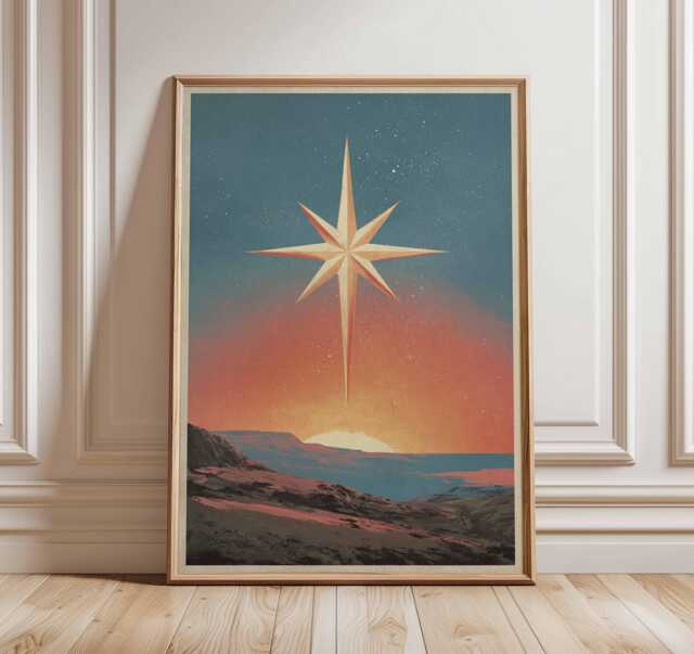 star Poster, Celestial Wall Art, Modern Night Sky Print, Cosmic Landscape Illustration, Spiritual Artwork For Home Or Meditation Space - image 1