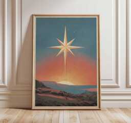 star Poster, Celestial Wall Art, Modern Night Sky Print, Cosmic Landscape Illustration, Spiritual Artwork For Home Or Meditation Space - thumbnail 1