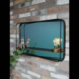 Industrial Black Metal Wall Mirror With Copper Shelf - thumbnail 4
