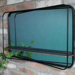 Industrial Black Metal Wall Mirror With Copper Shelf - thumbnail 3