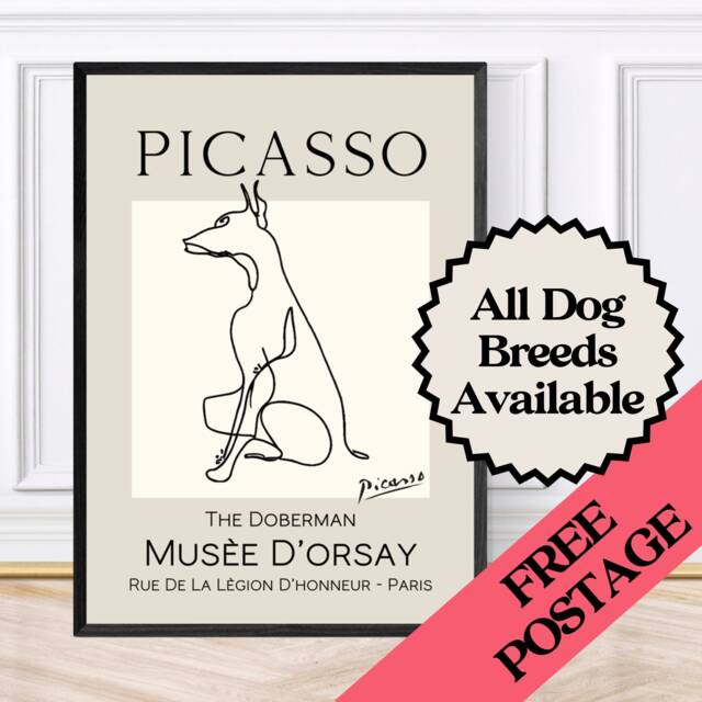 Picasso Style Doberman Wall Art Print, Luxury Art, Gifts, Framed Print - image 1