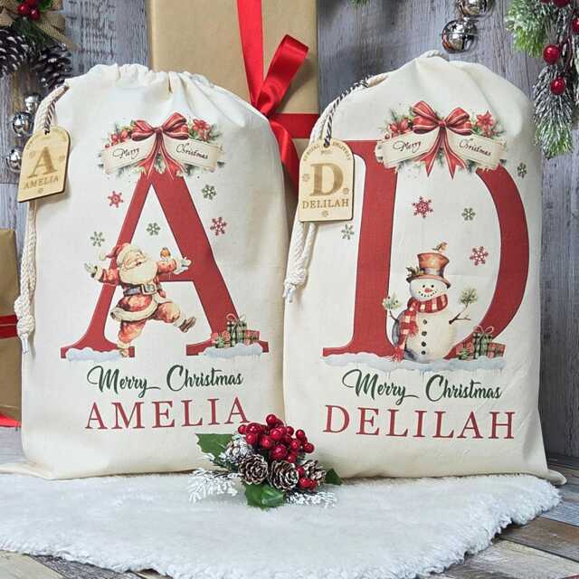 Personalised Santa Sack For Kids X-Large - Christmas Eve Present Bag Children Laser Engraved Wooden Gift Tag Xmas Stocking - image 1