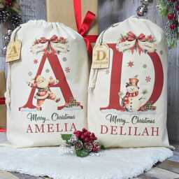 Personalised Santa Sack For Kids X-Large - Christmas Eve Present Bag Children Laser Engraved Wooden Gift Tag Xmas Stocking