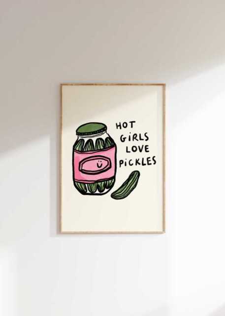 Hot Girls Love Pickles Wall Print - Food & Drink Poster Pickle Illustration Trendy Aesthetic Kitchen Artwork Home Prints - image 1