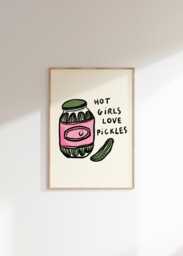 Hot Girls Love Pickles Wall Print - Food & Drink Poster Pickle Illustration Trendy Aesthetic Kitchen Artwork Home Prints - thumbnail 1
