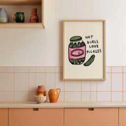Hot Girls Love Pickles Wall Print - Food & Drink Poster Pickle Illustration Trendy Aesthetic Kitchen Artwork Home Prints - thumbnail 2