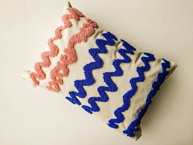 Blue & Pink Punch Needle Lumbar Pillow Case, Abstract Swirl Handmade Cushion Cover - image 1