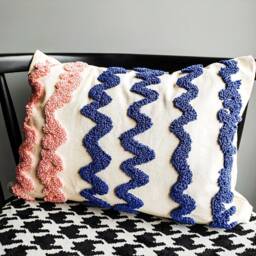 Blue & Pink Punch Needle Lumbar Pillow Case, Abstract Swirl Handmade Cushion Cover - thumbnail 3