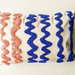 Blue & Pink Punch Needle Lumbar Pillow Case, Abstract Swirl Handmade Cushion Cover - thumbnail 2