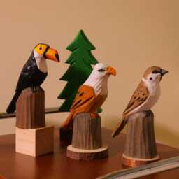 Handmade Wooden Bird Figurine, Bookshelf Decor, Hand Crafted Birds, Lover Gift, Artisan Animal Toucan, Bald Eagle, Sparrow - thumbnail 1
