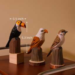 Handmade Wooden Bird Figurine, Bookshelf Decor, Hand Crafted Birds, Lover Gift, Artisan Animal Toucan, Bald Eagle, Sparrow - thumbnail 2