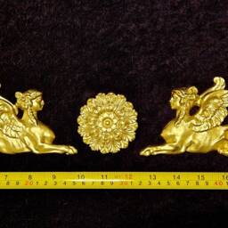 Large Gilt Gold Or White French Empire Style Onlay Applique Sphinx Griffin Decorative Wall Furniture Moulding Pediment Plastic Decoration - thumbnail 2