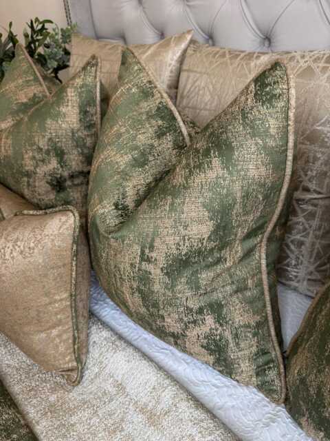 Luxury Green Cushion Cover Gold Piping - Throw Pillow Cover, Euro Sham, Designer Curico Ashley Wilde Fabric, Diana Piping, Modern Home Decor - image 1