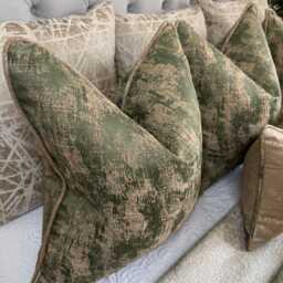 Luxury Green Cushion Cover Gold Piping - Throw Pillow Cover, Euro Sham, Designer Curico Ashley Wilde Fabric, Diana Piping, Modern Home Decor - thumbnail 4