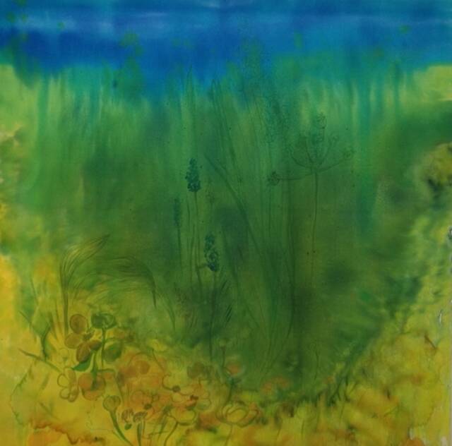 Flowers Painting On Silk Sun The Sky Grass Smell Original Artwork Exclusive Gift Hand Painted Silk Home Decor 35x35 Inches - image 1