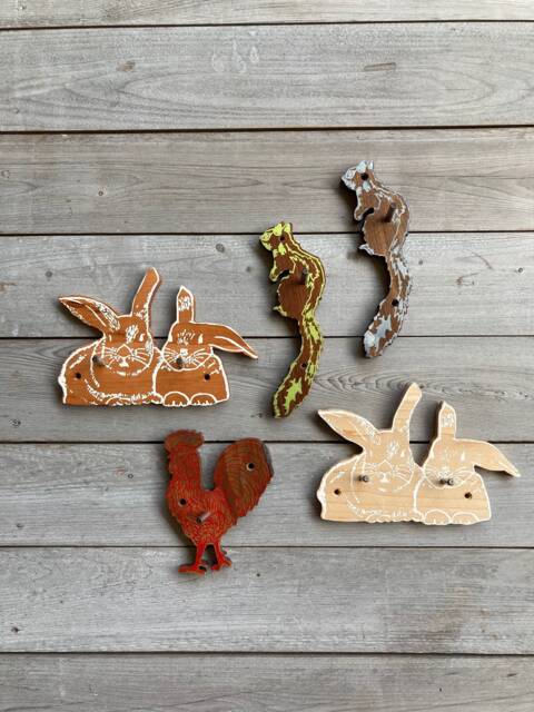 Handmade Animal Wall Hook Reclaimed Wood Bunny, Rooster, Squirrel - image 1
