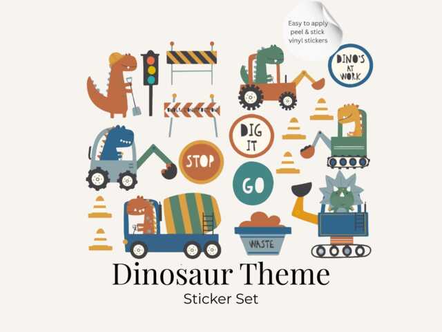 Dinosaur Construction Wall Stickers - Dino Digger Vinyl Decals, Kids Room Decor, Nursery Stickers, Boys Playroom Decor - image 1