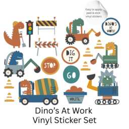 Dinosaur Construction Wall Stickers - Dino Digger Vinyl Decals, Kids Room Decor, Nursery Stickers, Boys Playroom Decor - thumbnail 2