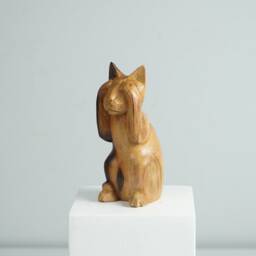 Wooden Cat Sculpture, Animal Statue, Wood Carving, Handcrafted, Unique Figurine, Livingroom Decor, Tabletop Best Friend Gift - thumbnail 3