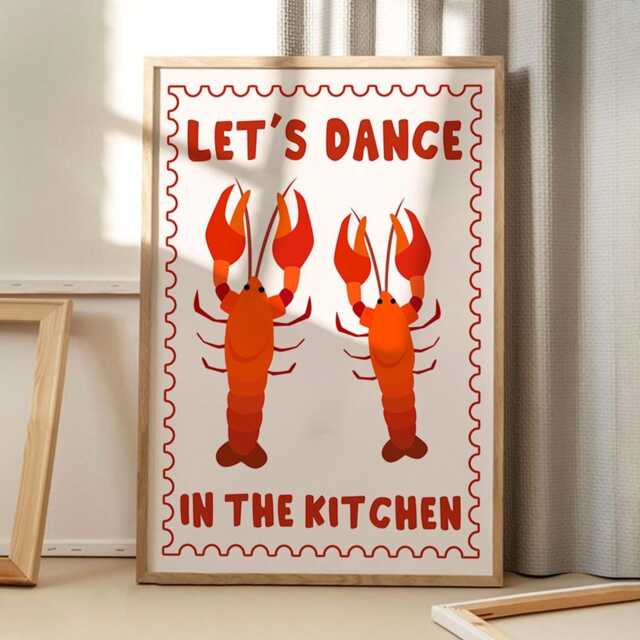Let's Dance in The Kitchen Lobster Art Canvas Poster, Trendy Wall Art, Aesthetic Decor, Retro Home Printed Gift - image 1