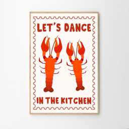 Let's Dance in The Kitchen Lobster Art Canvas Poster, Trendy Wall Art, Aesthetic Decor, Retro Home Printed Gift - thumbnail 2