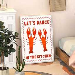Let's Dance in The Kitchen Lobster Art Canvas Poster, Trendy Wall Art, Aesthetic Decor, Retro Home Printed Gift - thumbnail 3