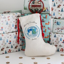 Personalised Santa Sack , Christmas Tree Polar Bear Stocking, Toy Sack, Christmas Eve Bag, Family Stockings - thumbnail 2