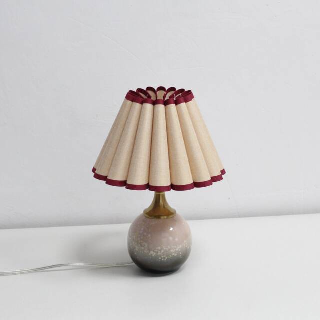 Handmade Scallop Linen Lamp Burgundy Trim, Ceramic Base - image 1